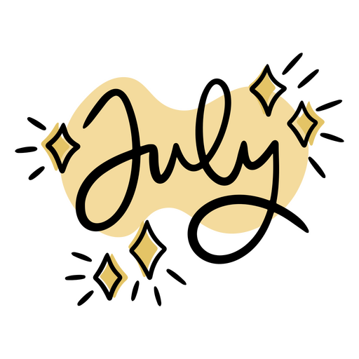 La palabra julio en letras doradas. Diseño PNG