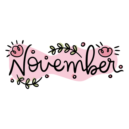 La palabra noviembre en letras rosas. Diseño PNG