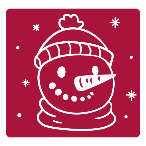 Muñeco de nieve con sombrero y bufanda sobre un fondo rojo. Diseño PNG