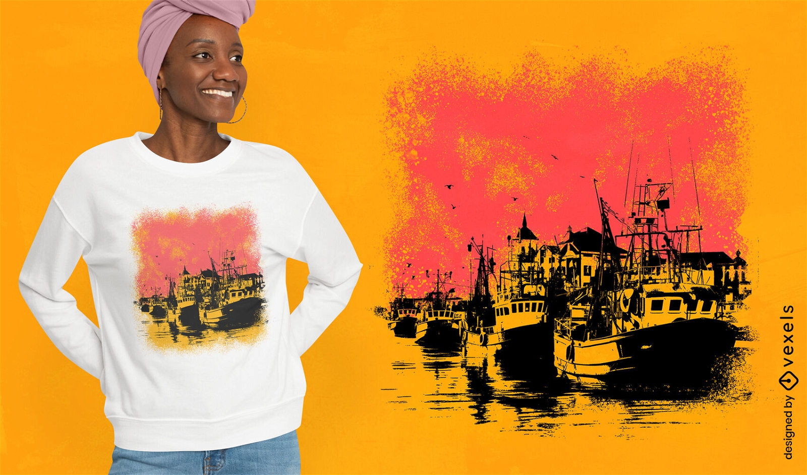 Porto com design de camiseta de navios e barcos