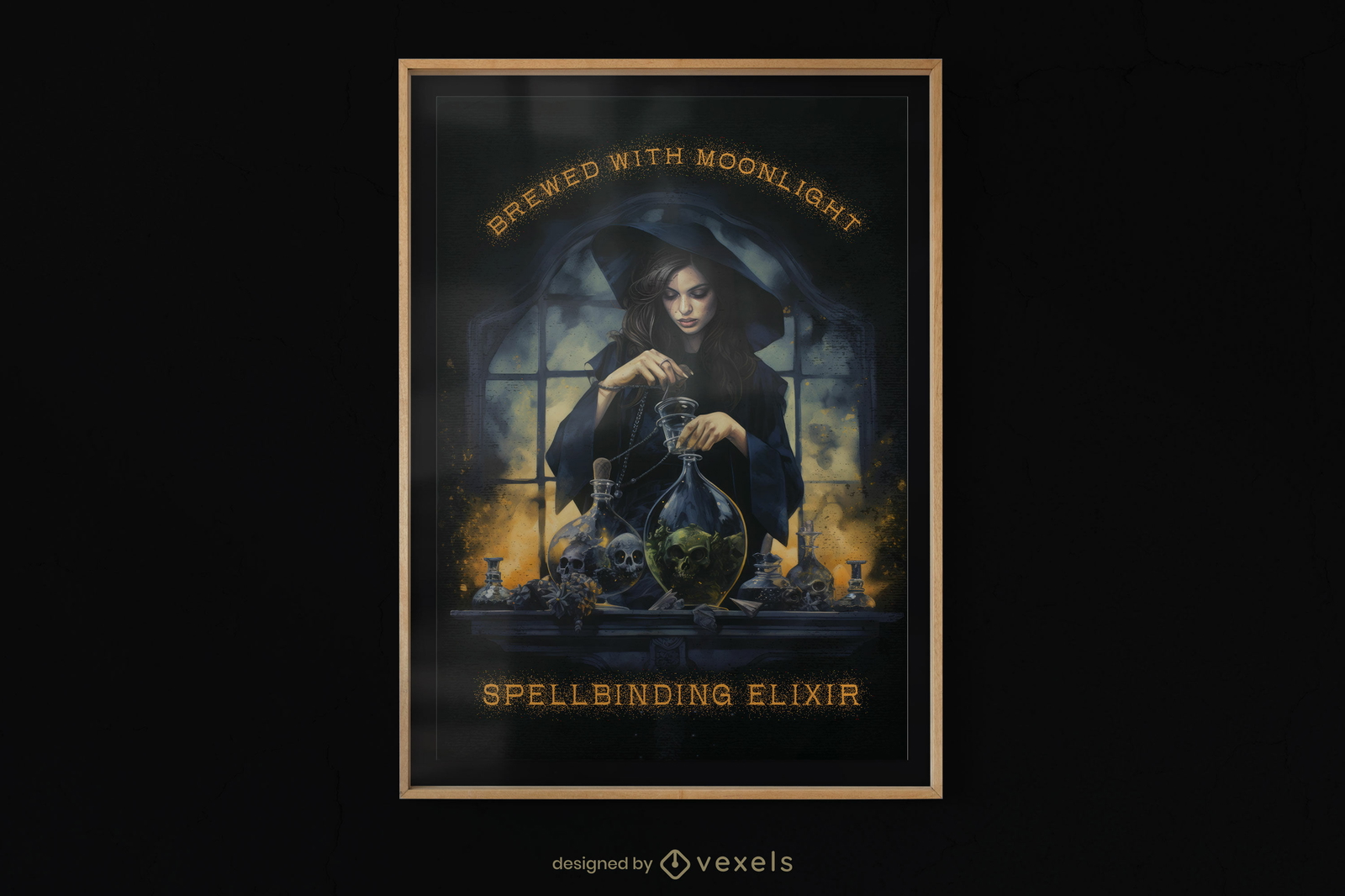 Hexe macht Zaubertränke Fantasy-Poster-Design