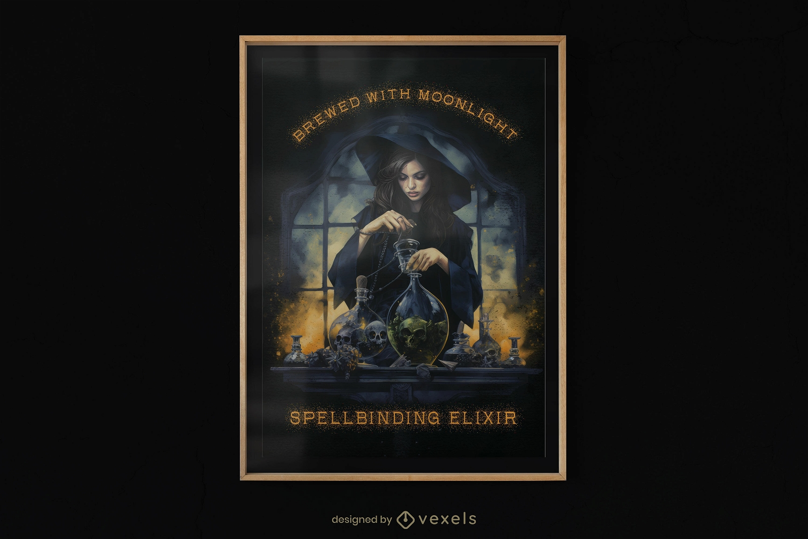 Witch making potions fantasy poster design