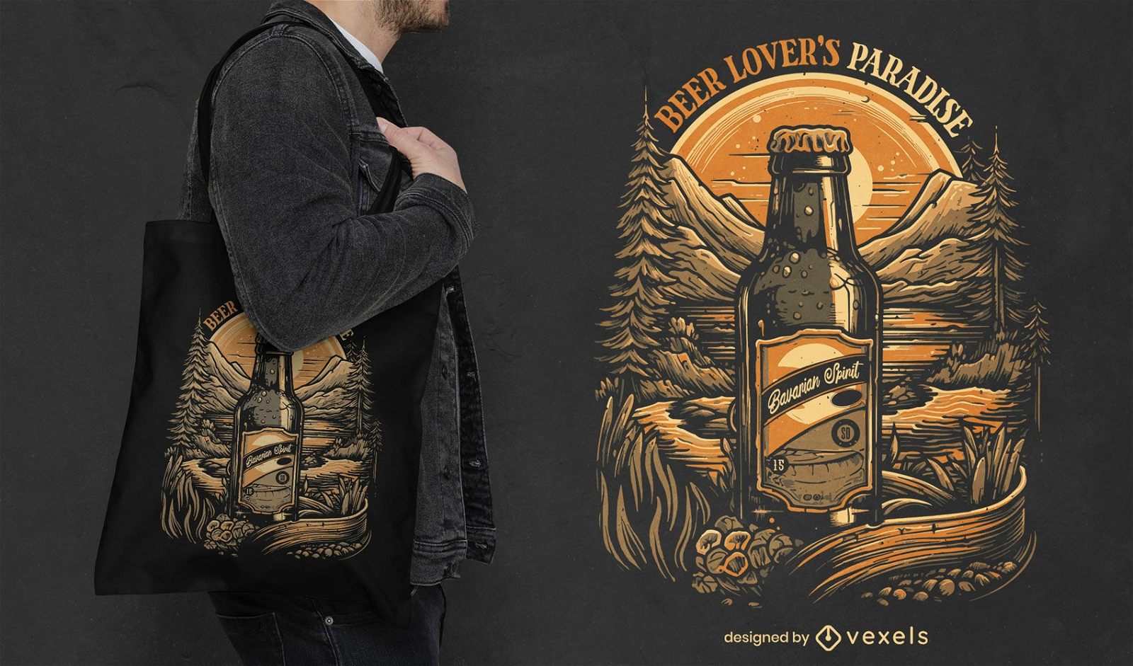 Diseño de bolsa de asas de bebida de botella de cerveza vintage