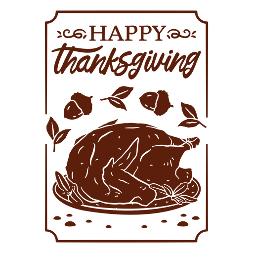 Happy thanksgiving card with a turkey on a plate PNG Design