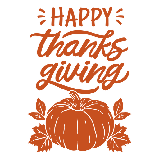 Fröhliches Thanksgiving-Zitat mit einem Kürbis und Blättern PNG-Design
