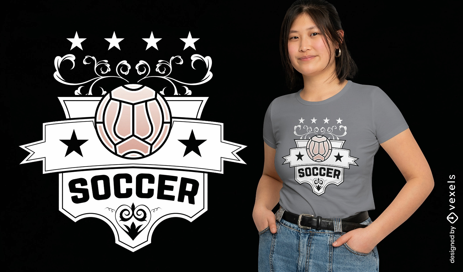 Design de camiseta de distintivo decorativo de futebol