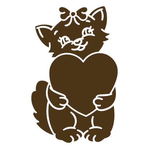 Brown cat holding a heart PNG Design