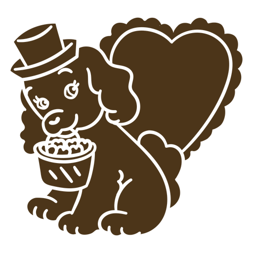 Poodle marrom com uma cartola segurando uma cesta de doces Desenho PNG