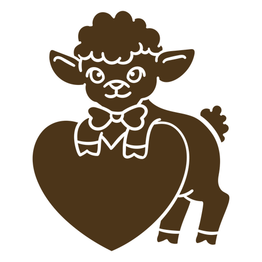 Brown lamb holding a heart PNG Design