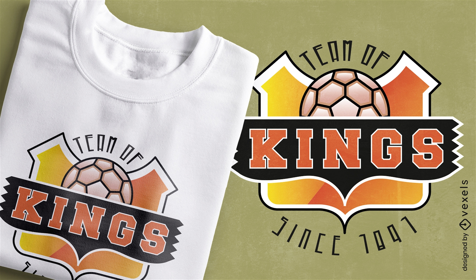 Design de camiseta com distintivo de esportes da equipe dos reis