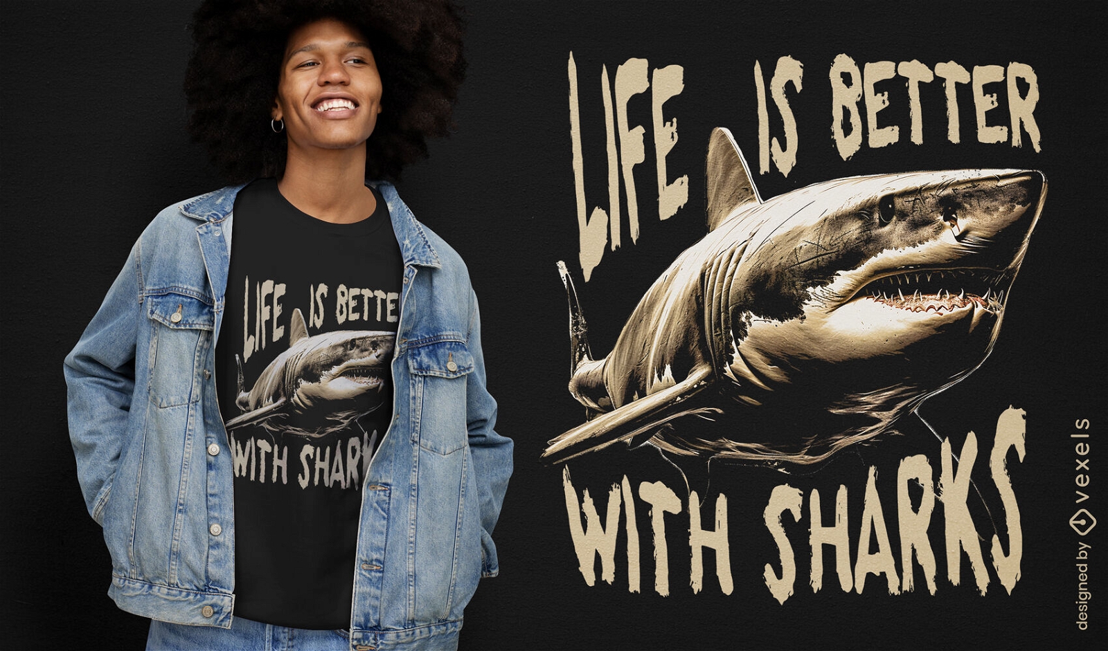 Hai schwimmt im T-Shirt-Design des Ozeans