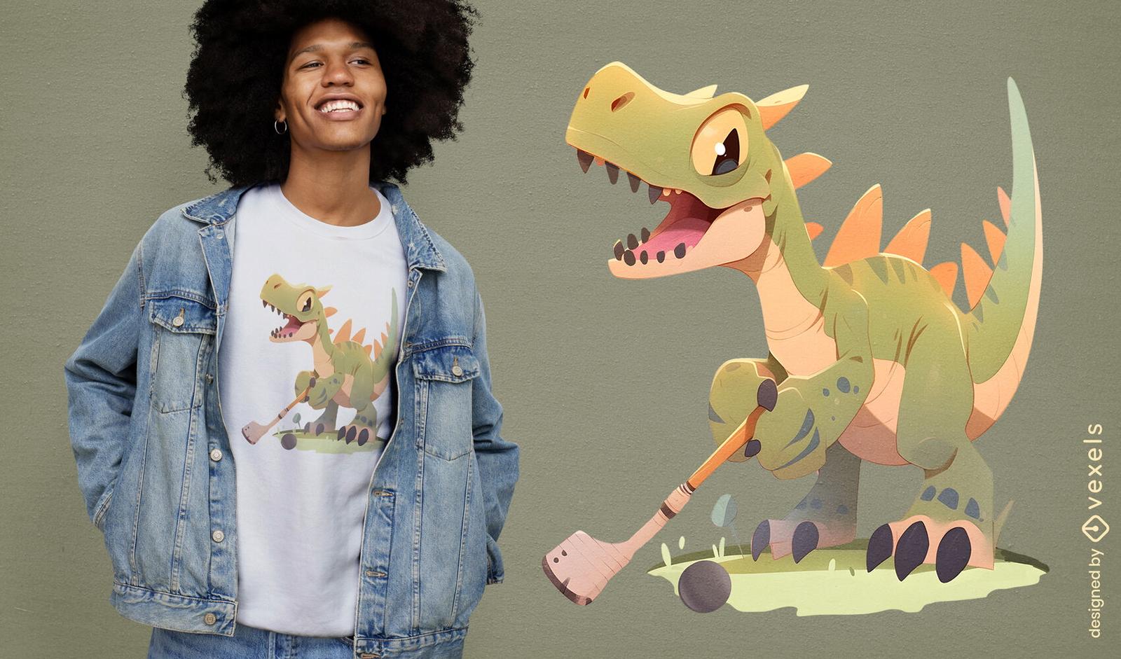 Hockey-playing dinosaur t-shirt design