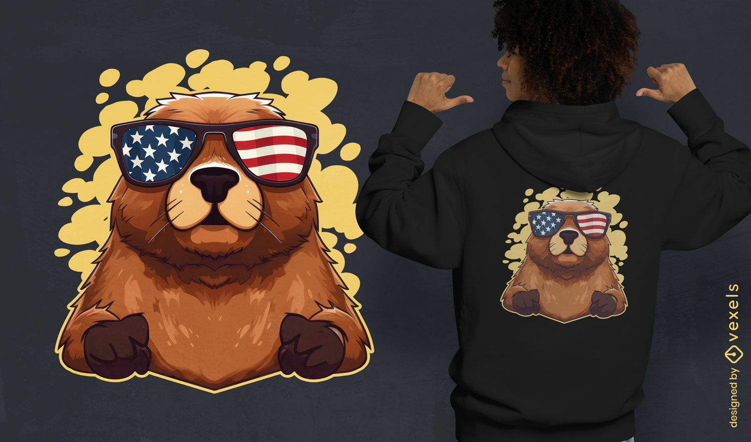 Diseño de camiseta patriótica de marmota.