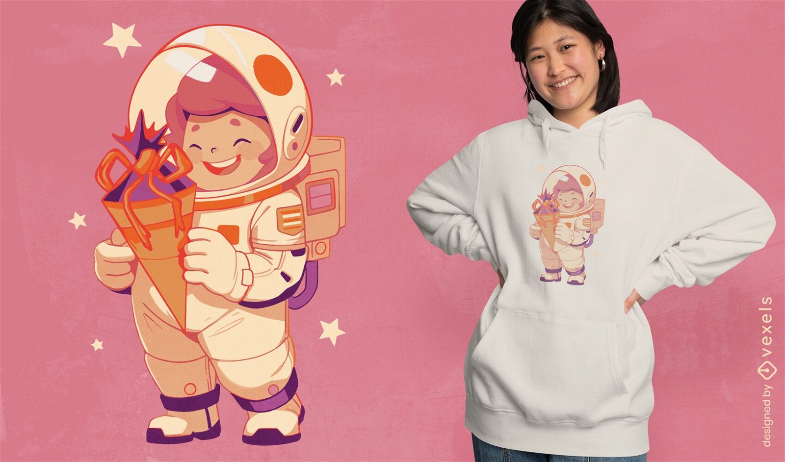 Diseño de camiseta de mujer astronauta.