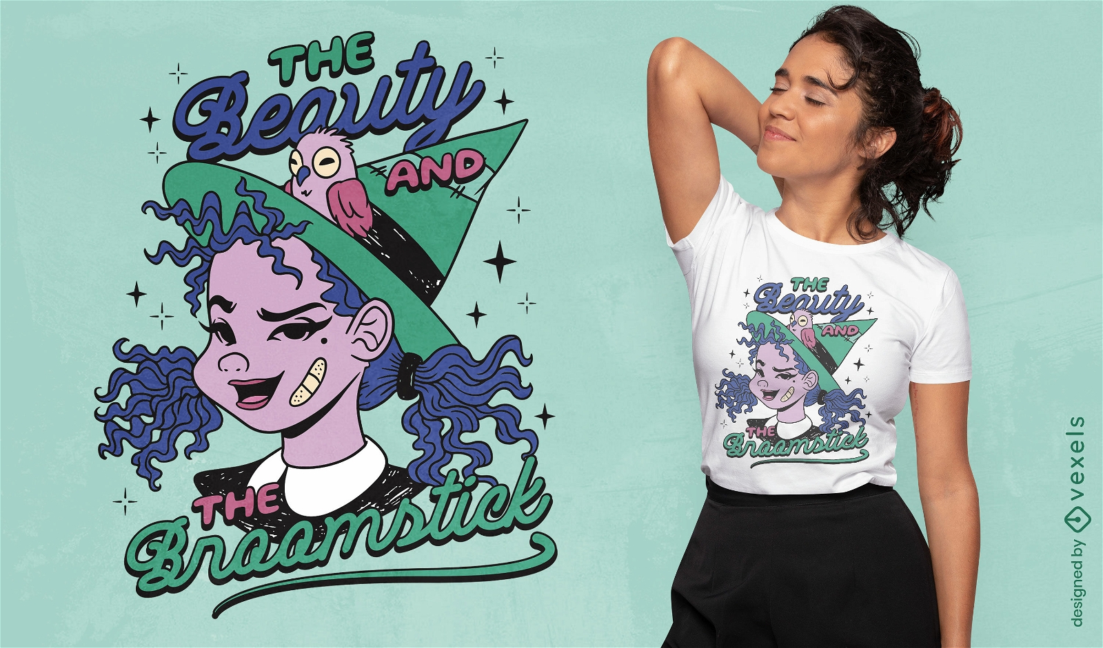 Beauty and the broomstick witch t-shirt design