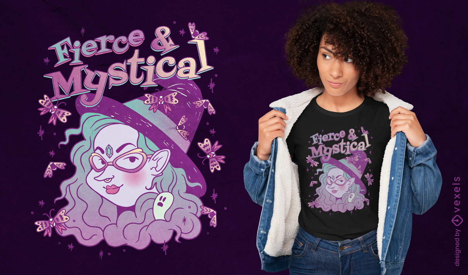 Diseño de camiseta de bruja feroz y mágica.