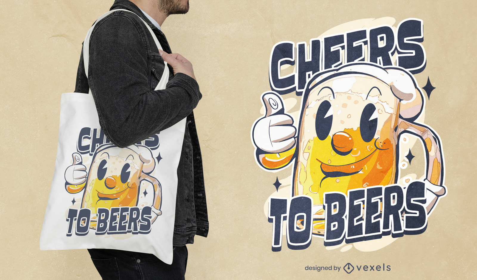Cheers to beers cartoon tote bag design