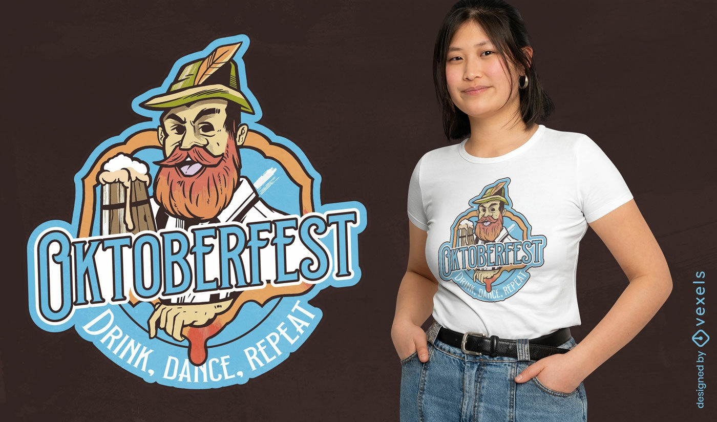 Diseño de camiseta de repetición de baile de bebida de Oktoberfest