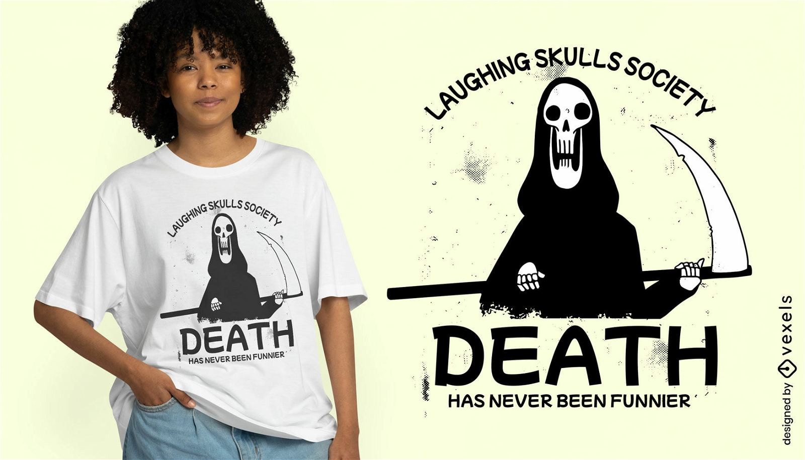 Lachendes Totenkopf-T-Shirt-Design der Gesellschaft