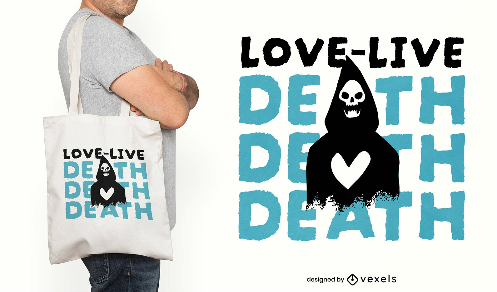 Design de sacola de amor e morte do diabo