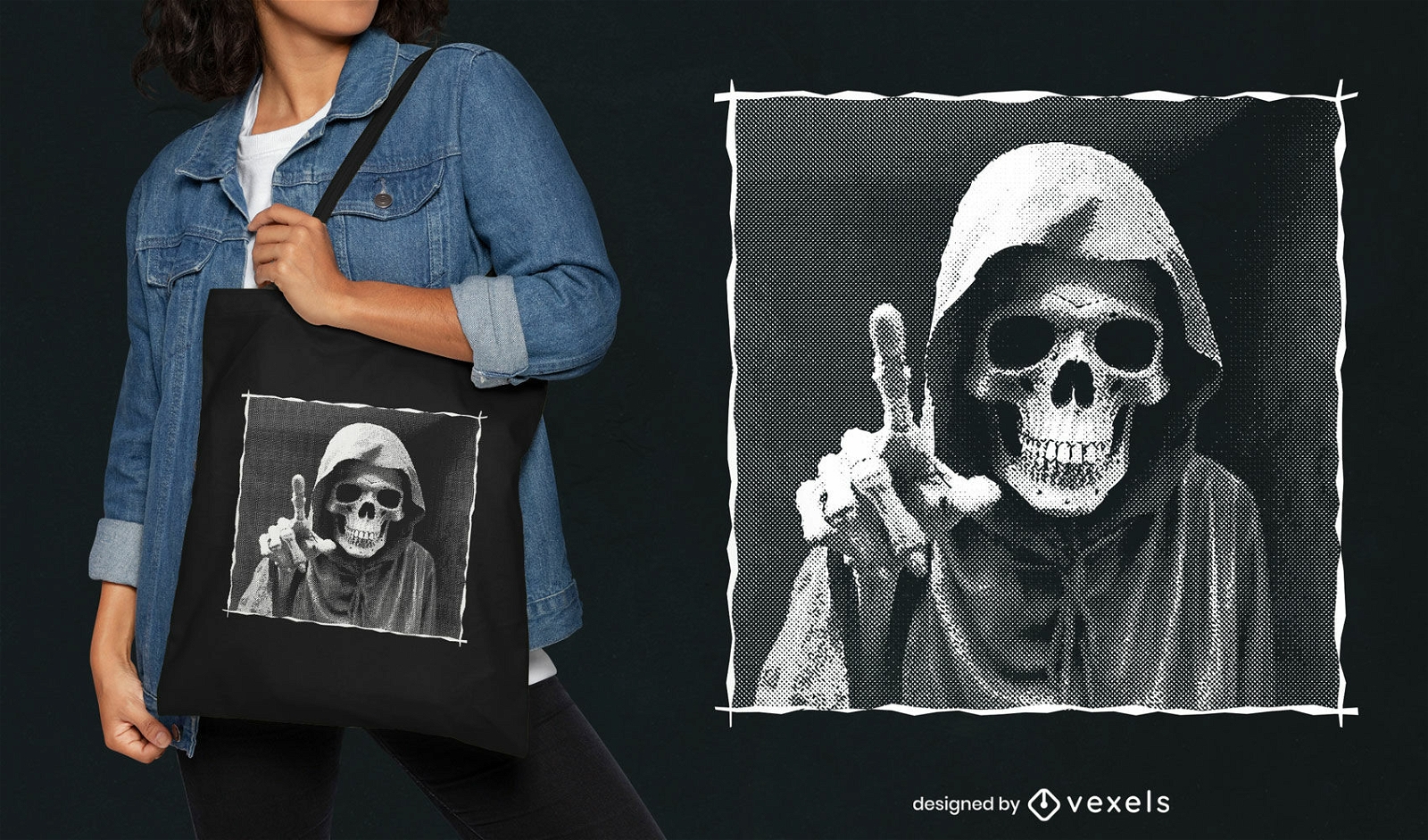 Realistic grim reaper tote bag design