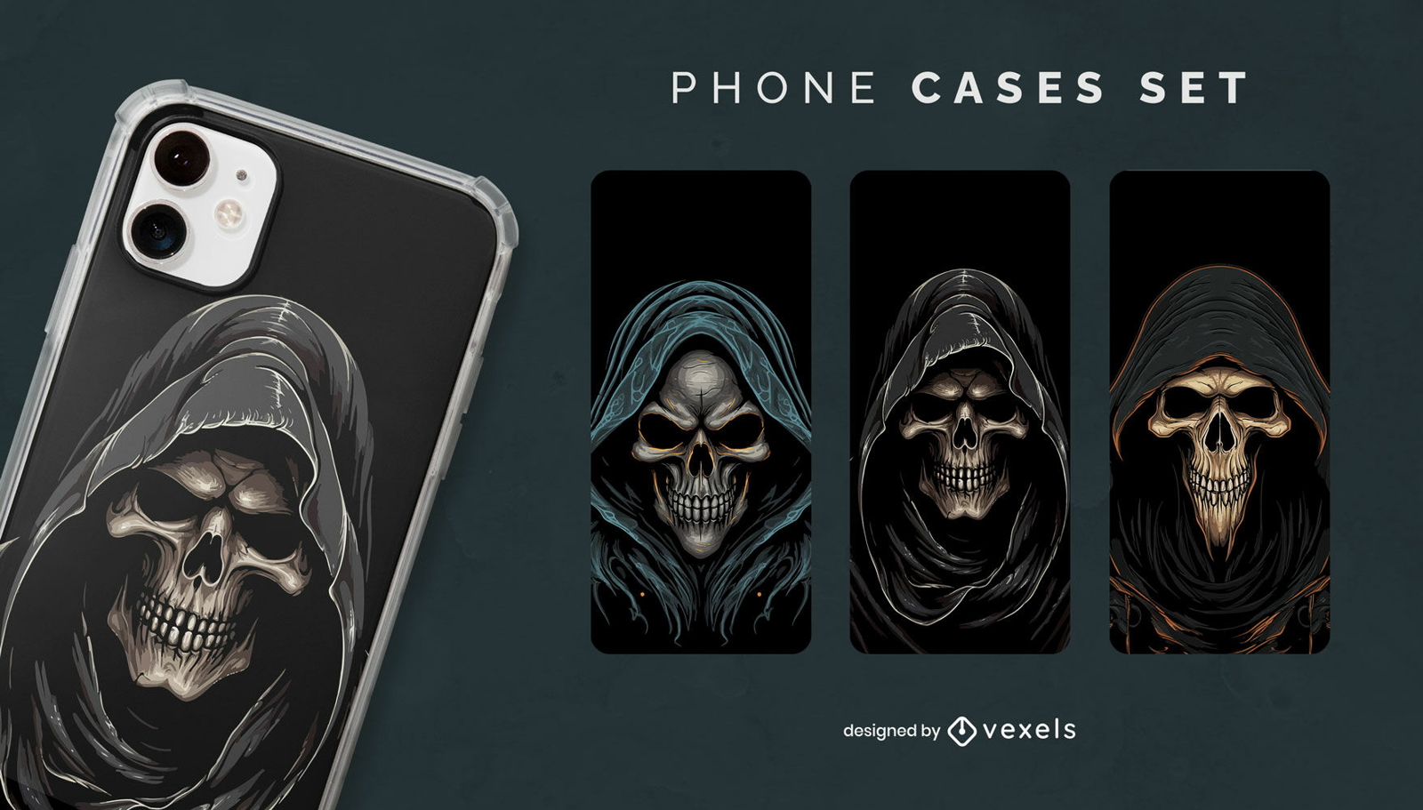 Grim Reaper Realistic Monster Phone Case Set Vector Download