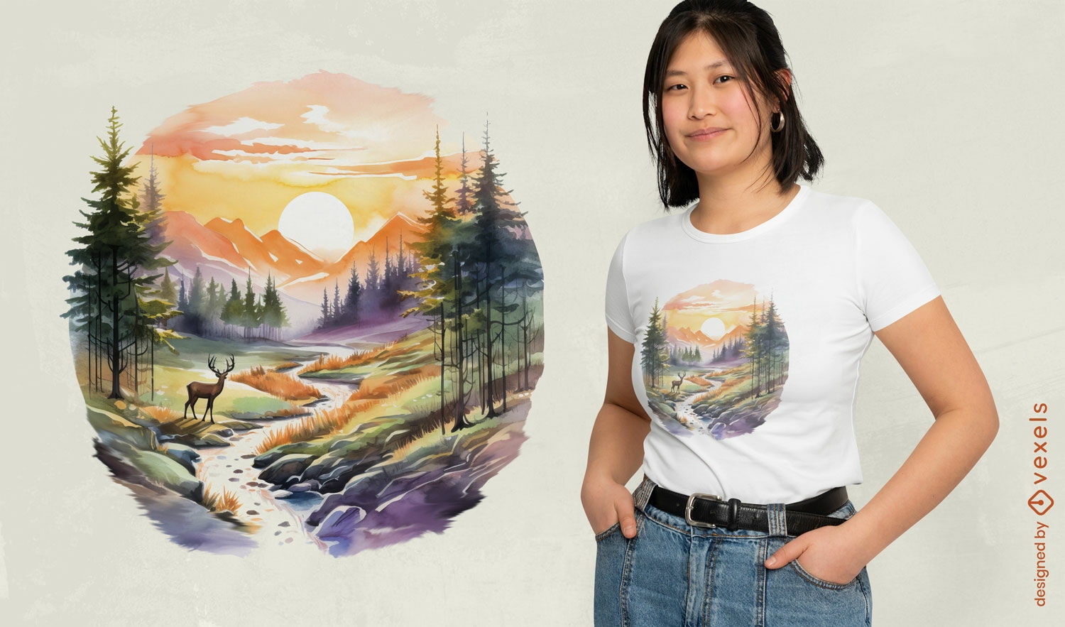 Diseño de camiseta de paisaje forestal.