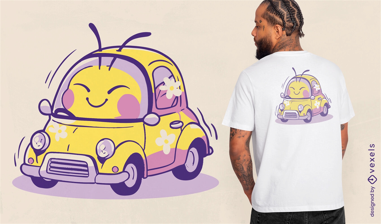 Diseño de camiseta de abeja conduciendo coche.