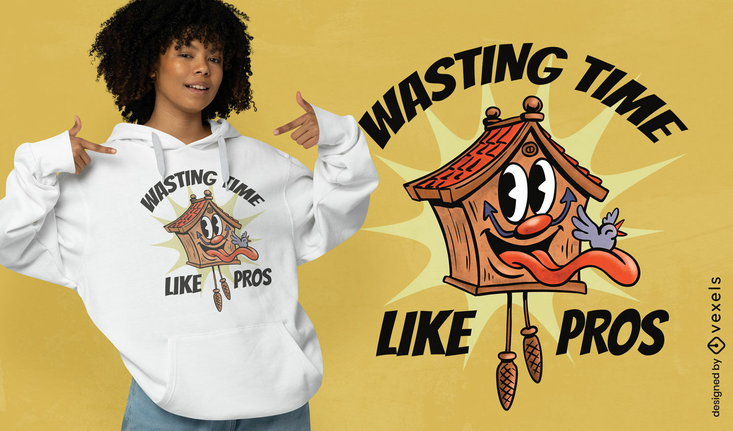 Cuckoo clock funny cartoon t-shirt psd