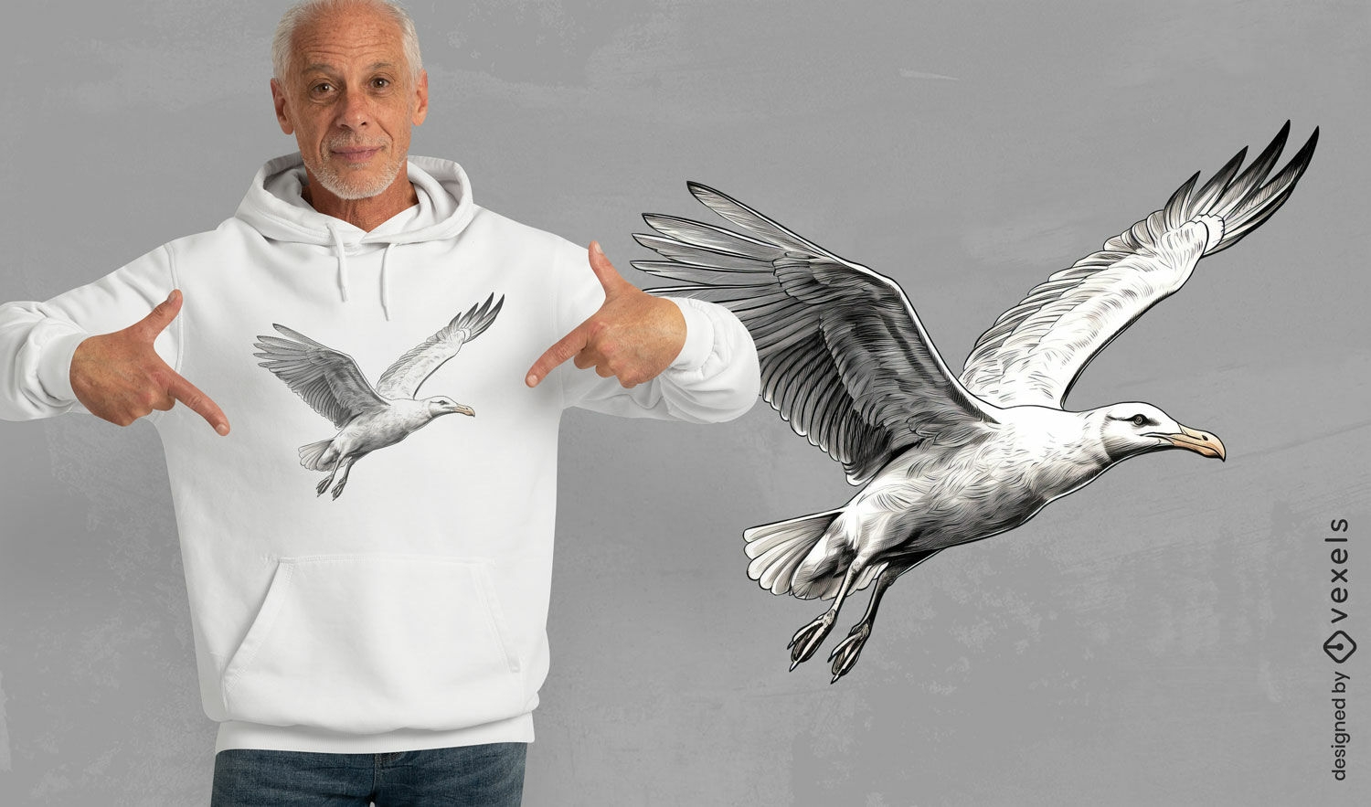 Diseño de camiseta de gaviota voladora.
