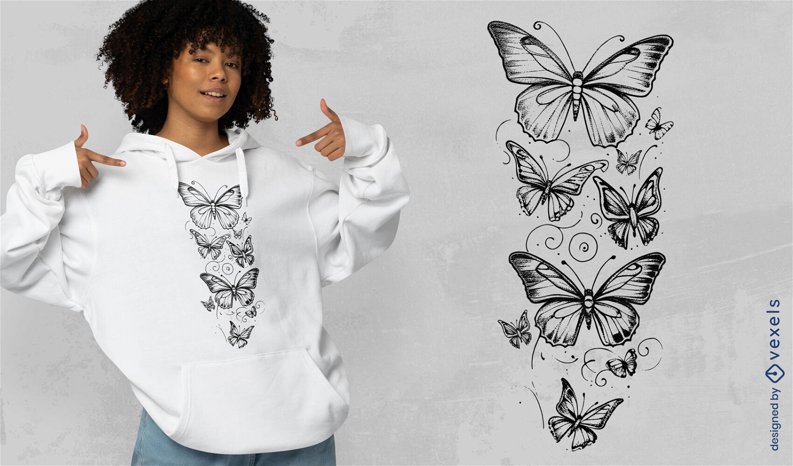 Diseño de camiseta en cascada de mariposas.