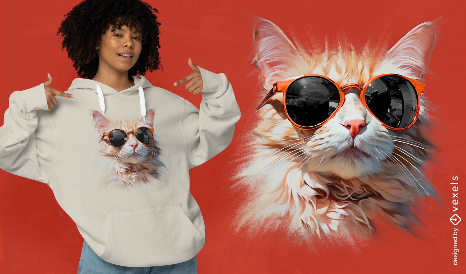 Diseño de camiseta de gato realista con gafas de sol.