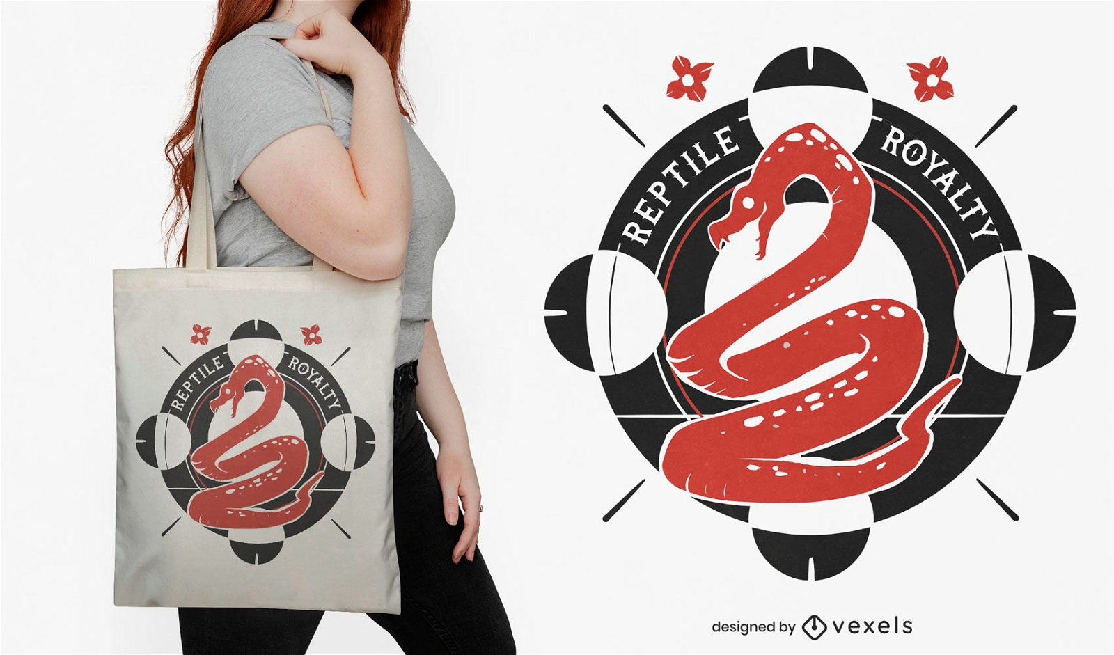 Red snake animal tote bag design