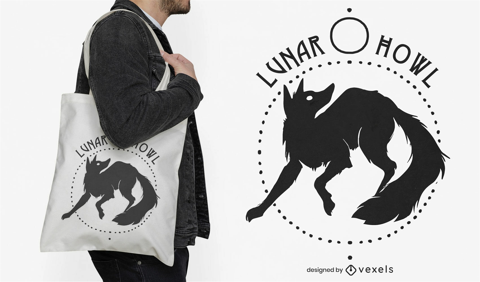 Diseño de bolso de mano con silueta de animal lobo
