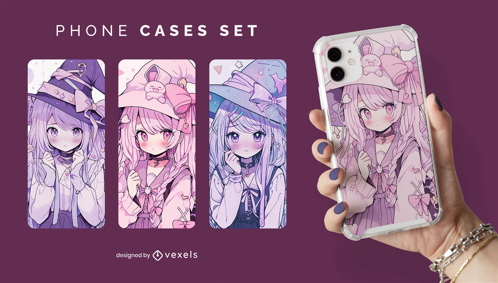 Kawaii witches japanese phone case set