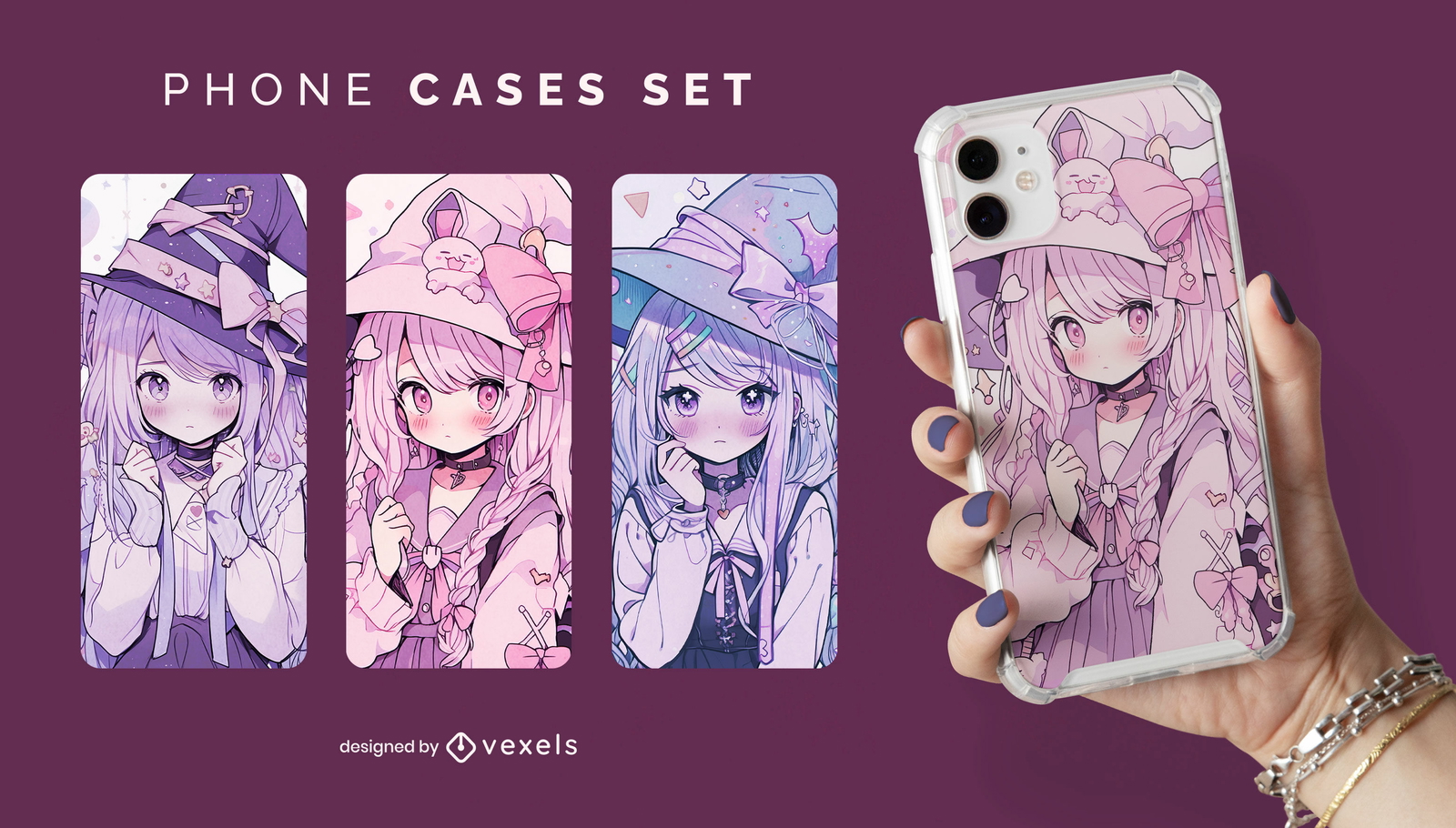 Set de fundas para móvil kawaii brujas japonesas