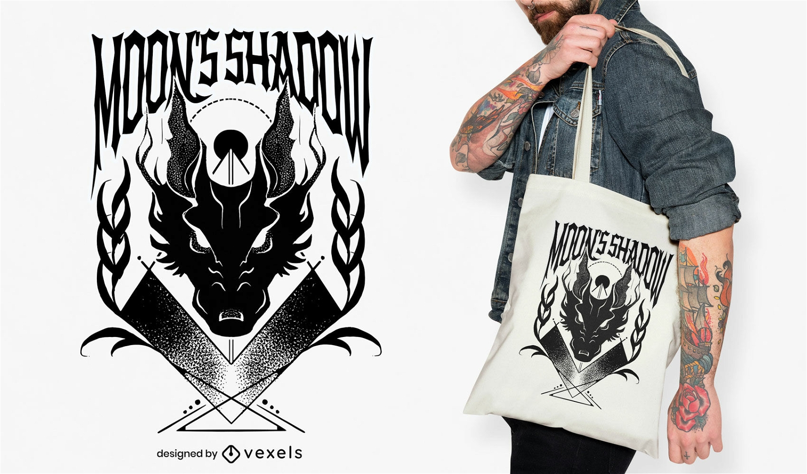 Scary dragon shadow tote bag design