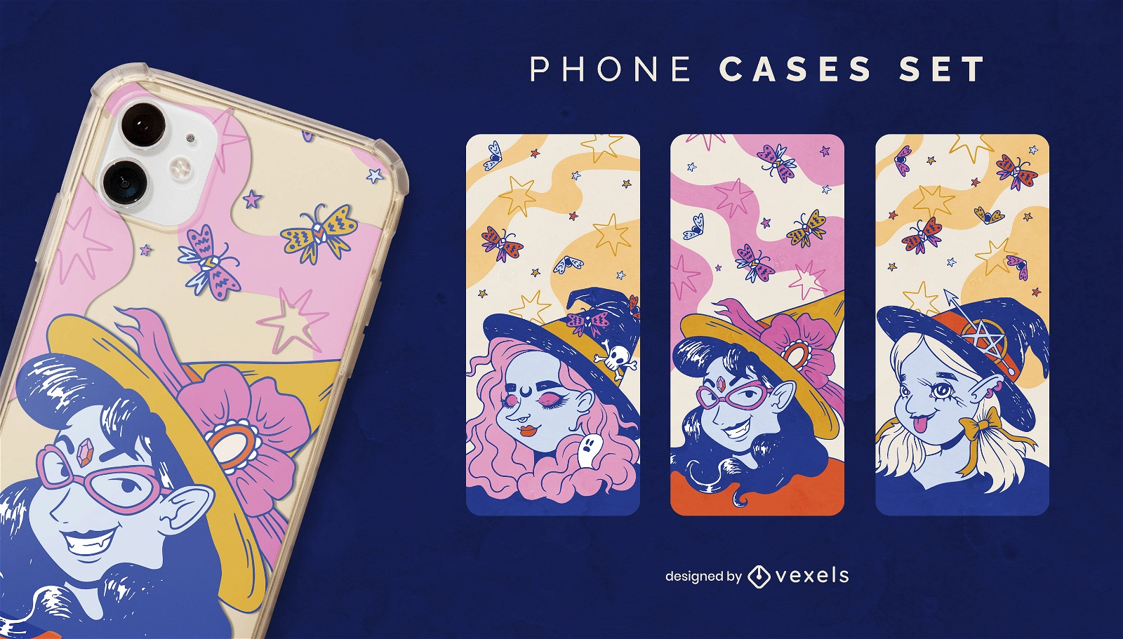 Conjunto de capa de telefone de personagens mágicos de bruxas