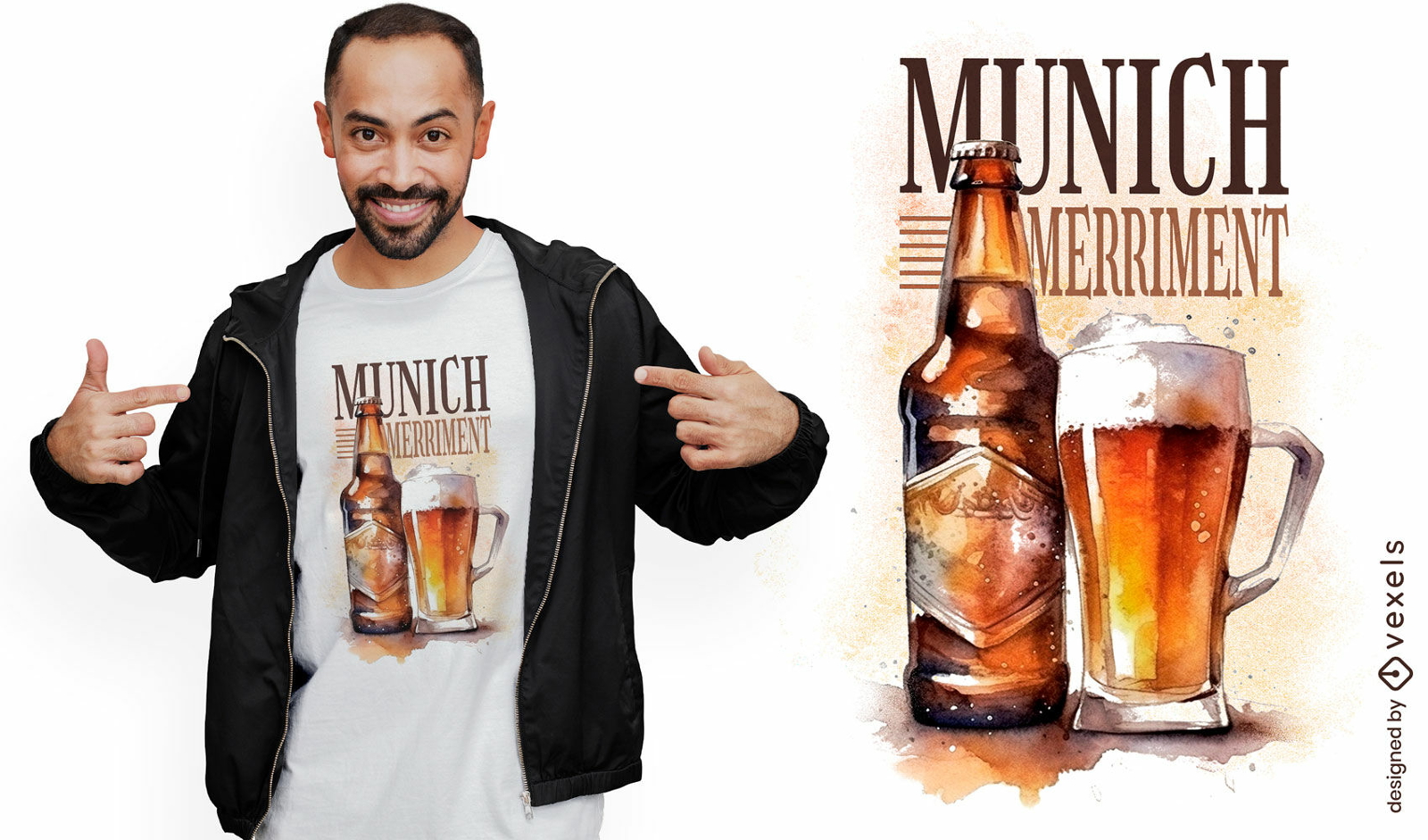 Beer in bottle and glass t-shirt psd
