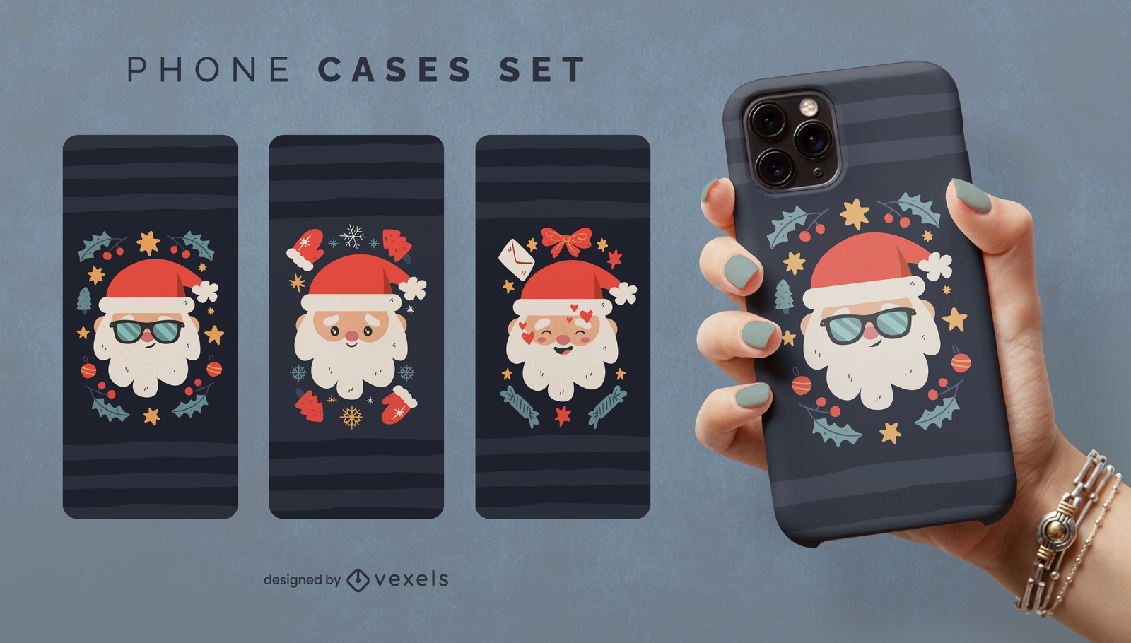 Diseño de funda de teléfono de vacaciones de personajes de santa claus