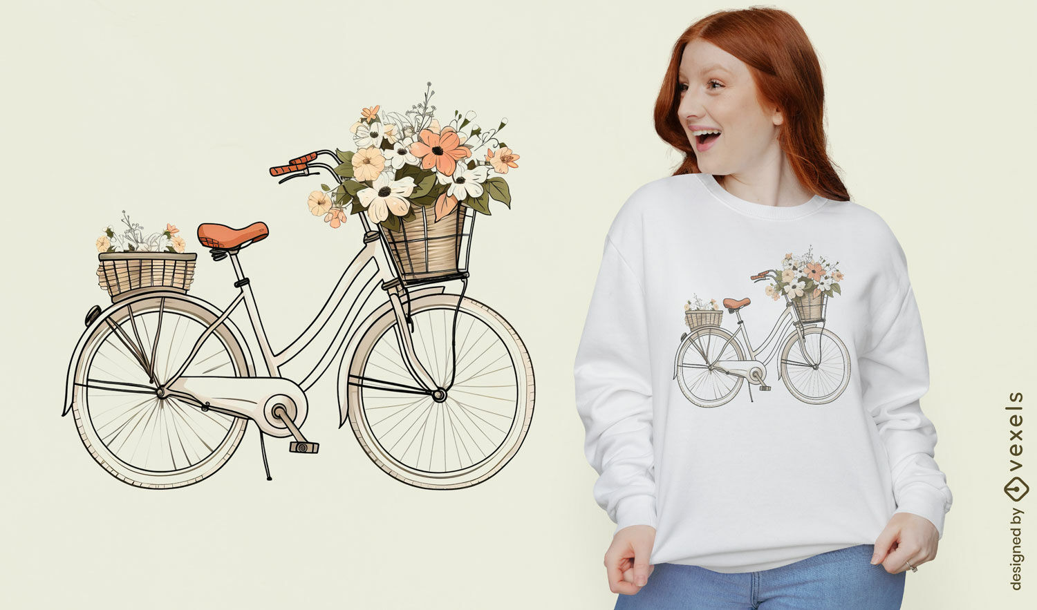 Diseño de camiseta de bicicleta floral vintage.