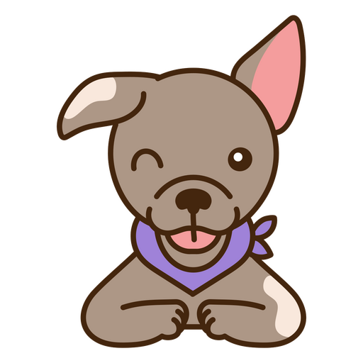 Cartoon dog wearing a purple bandana PNG Design