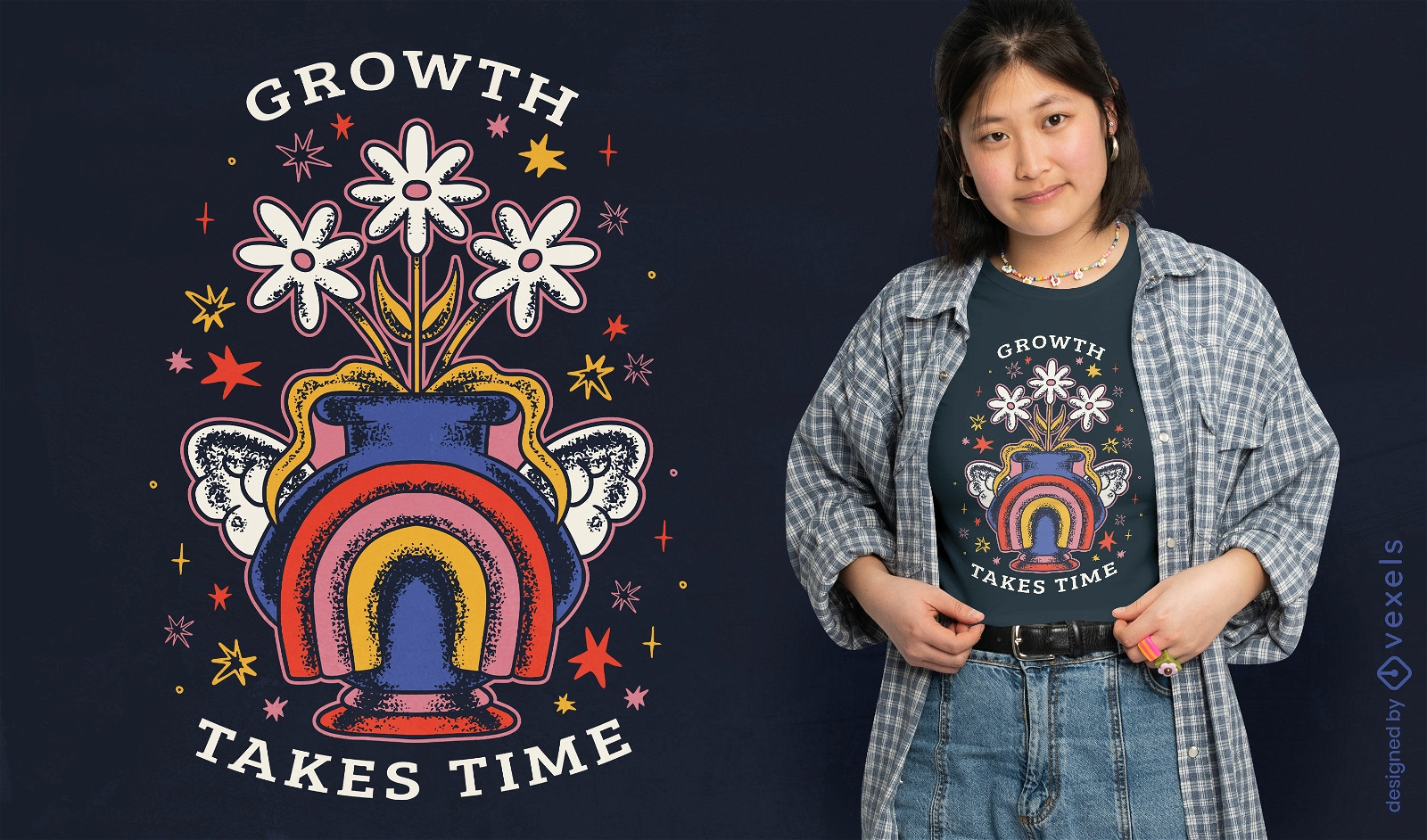 O crescimento leva tempo design de camiseta floral