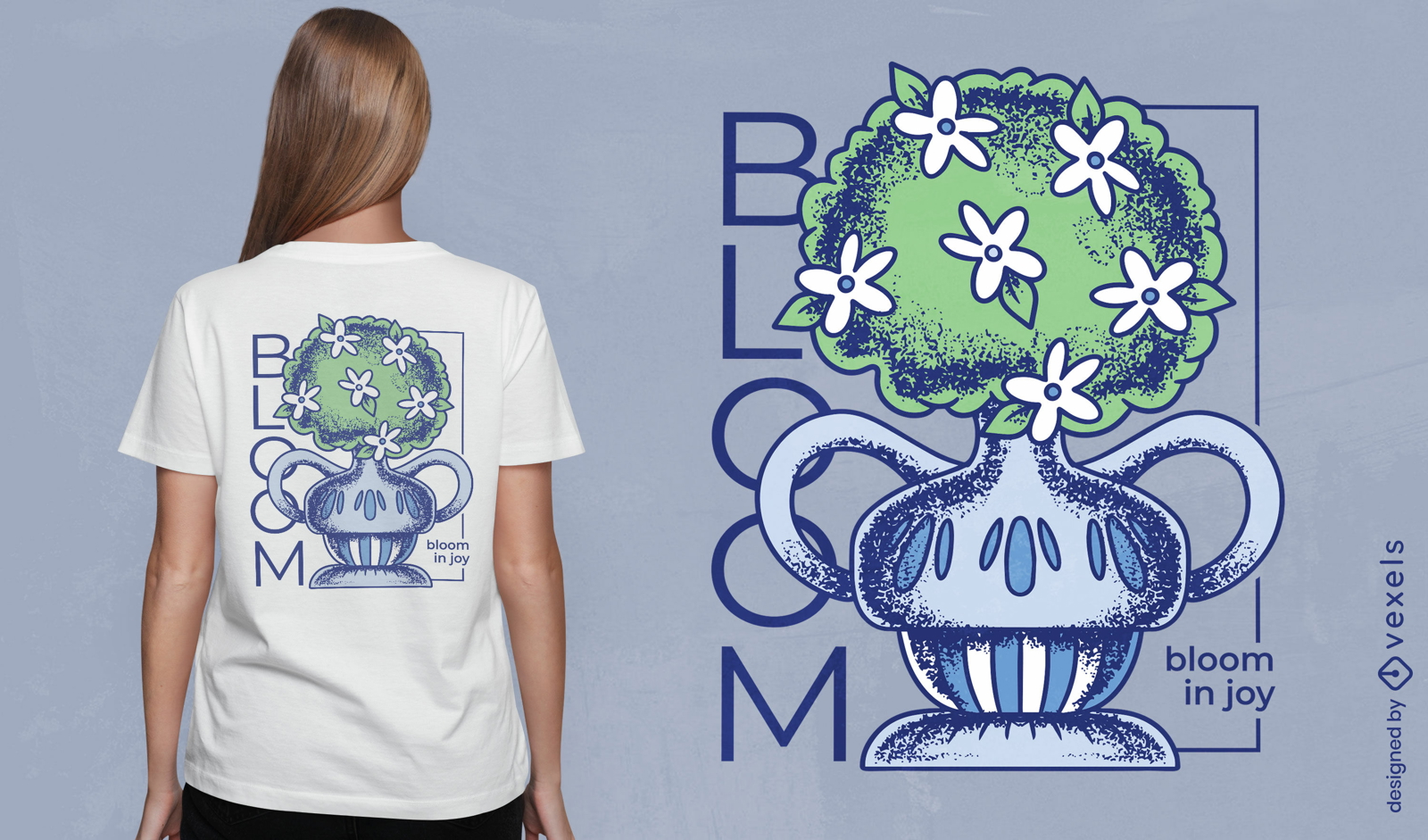Bloom en diseño de camiseta de jarrón de plantas de alegría