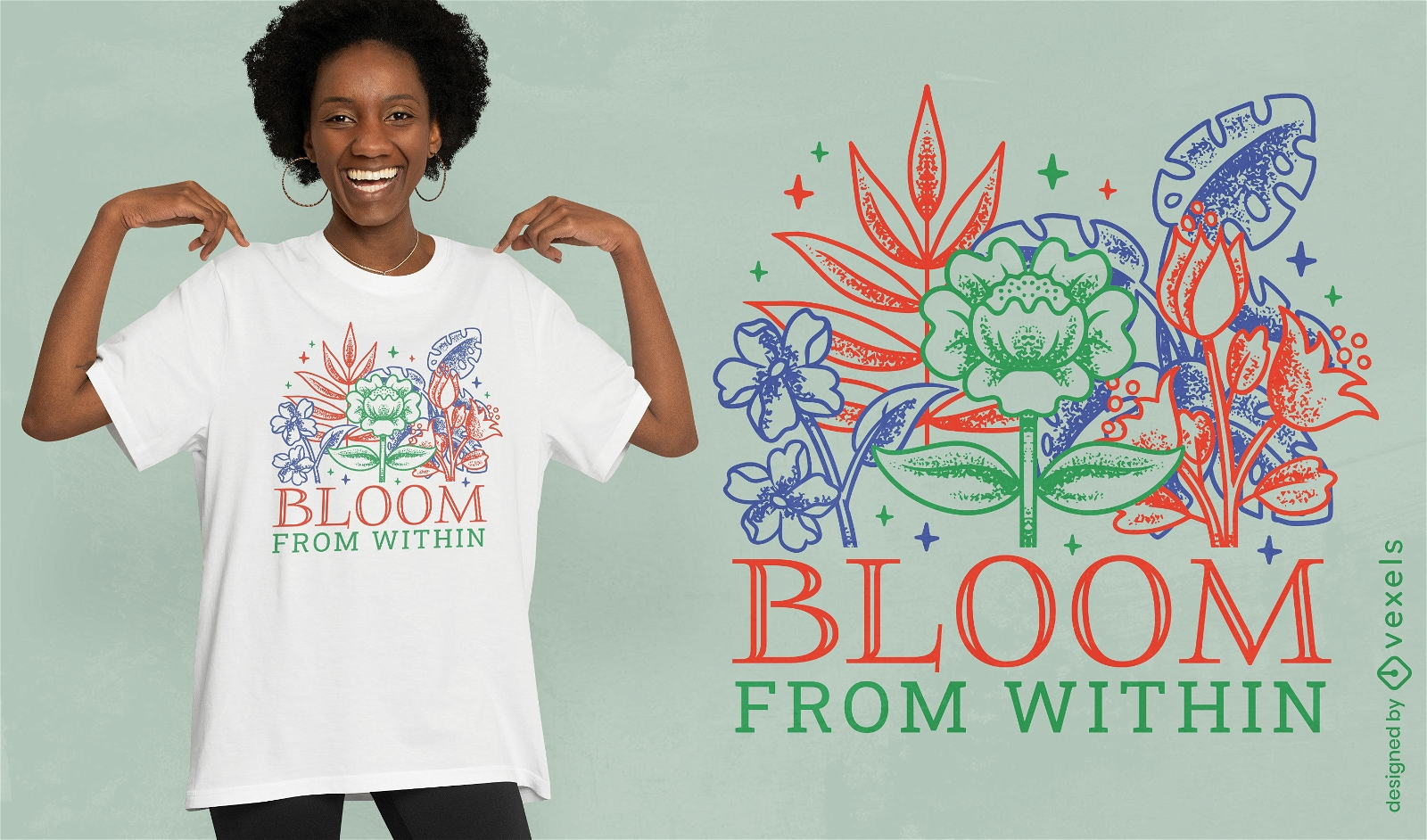 Bloom de dentro do design de camiseta floral