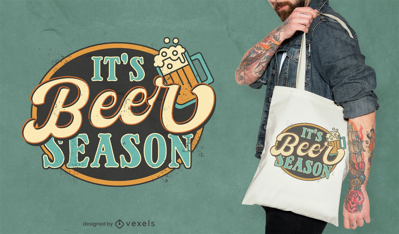Beer season vintage tote bag design