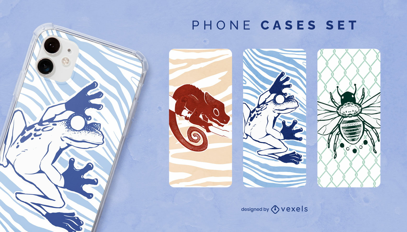 Conjunto de capas de telefone de animais monocromáticos