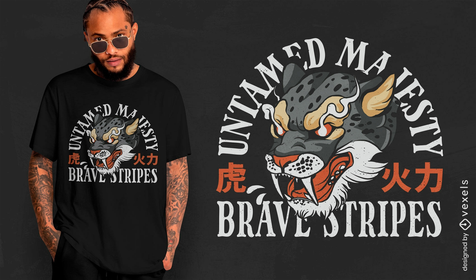 Design de camiseta de tigre com listras corajosas