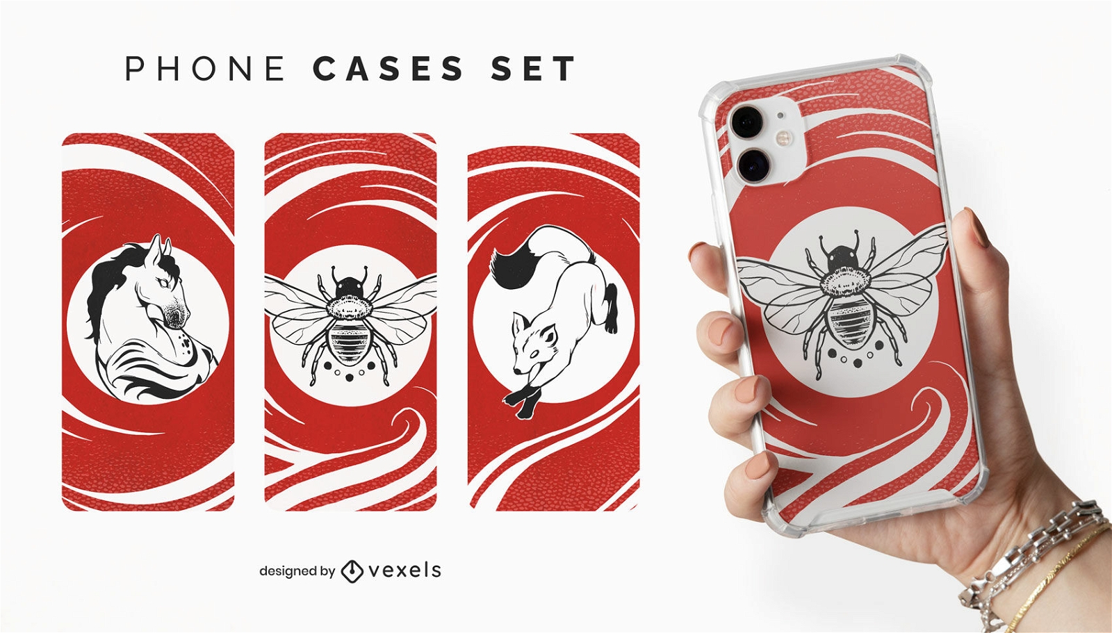 Animals red background phone case set