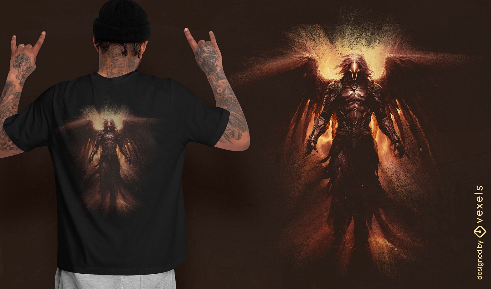 Design místico de camiseta com anjo negro